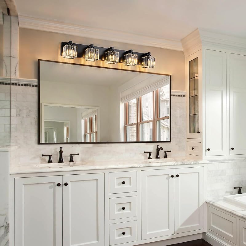 Lámpara baño cristal negro 5 luces sobre espejo