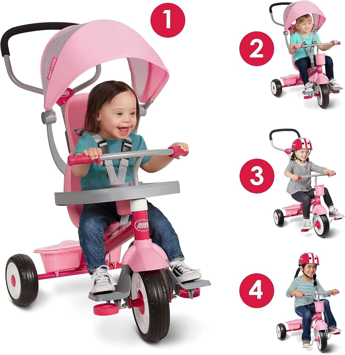 Triciclo Cochecito Niños 9m-5a Rosa Ajustable