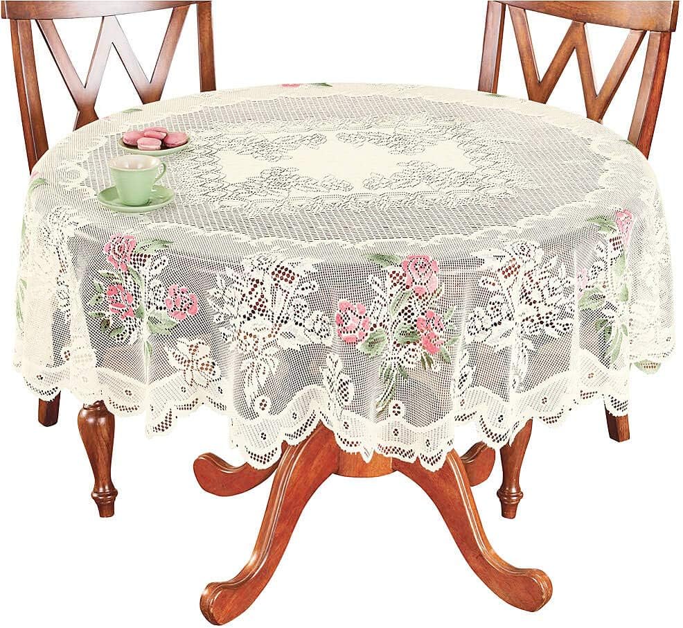 Mantel encaje redondo 70pulg rosa pálido para fiesta