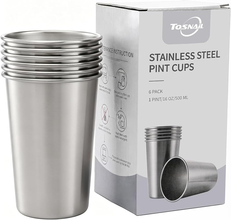 6 Pzas Vasos Acero Inox 16oz Color Plateado
