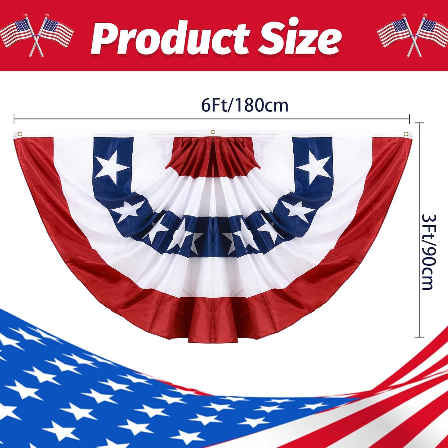 Banderas patrióticas EE.UU. 3x6ft plisadas rojo blanco azul