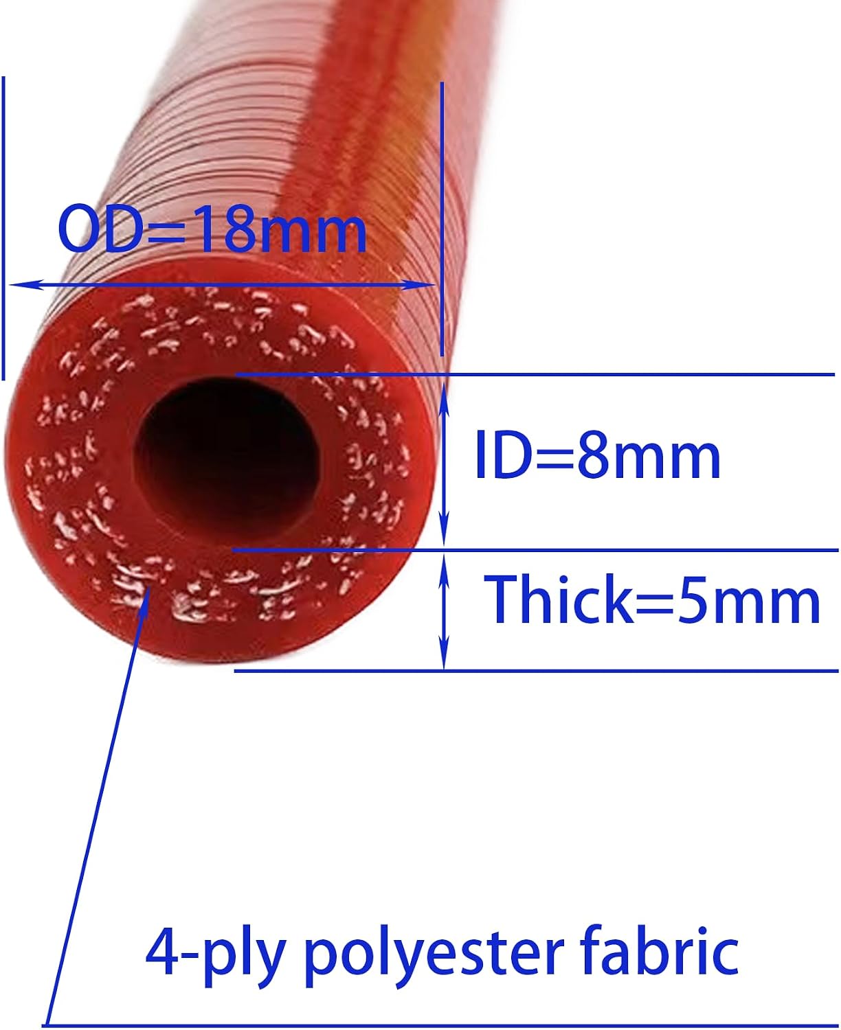 Manguera silicona reforzada 8mm 3.28ft roja para calentador