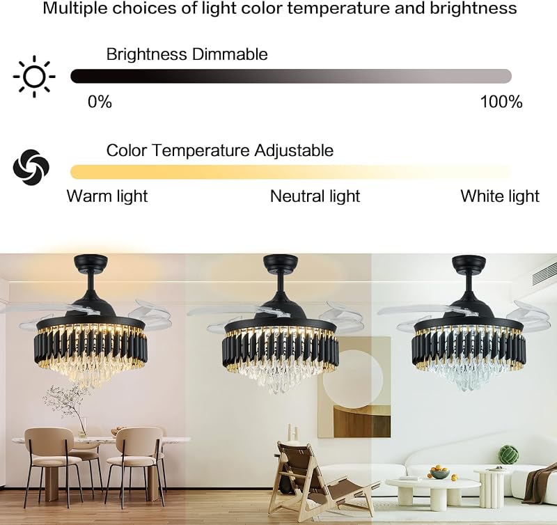 Ventilador techo cristal 48pulg luces control remoto negro