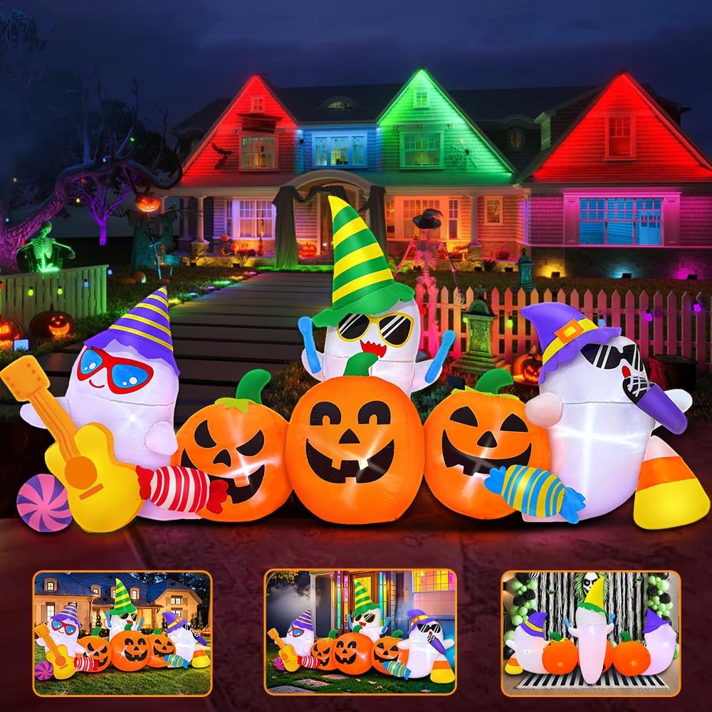 Inflable Halloween calabaza fantasma con luces LED