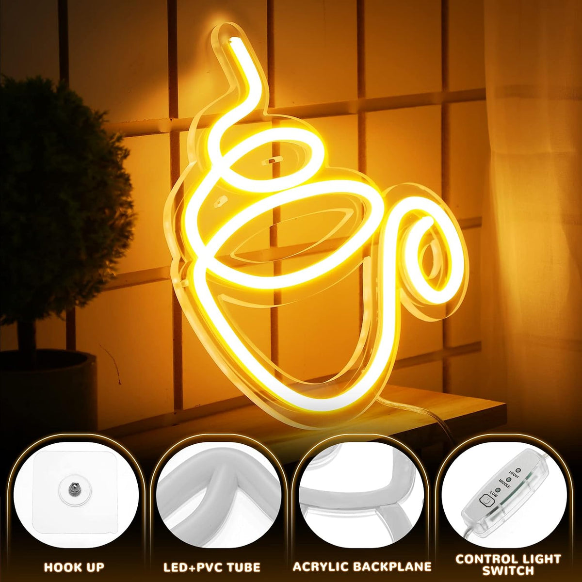 Letrero neón led decoración cafetería tienda pub