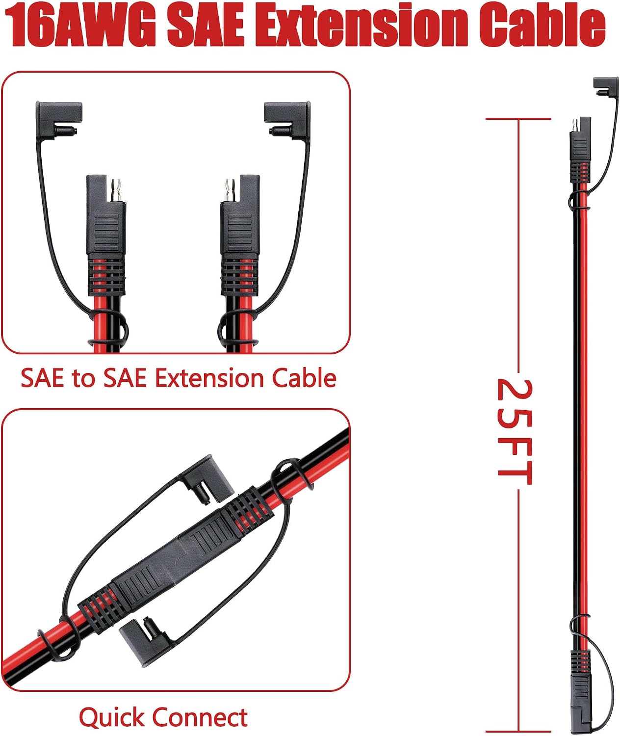 Cable extensión SAE 16 AWG 25pies conector rápido