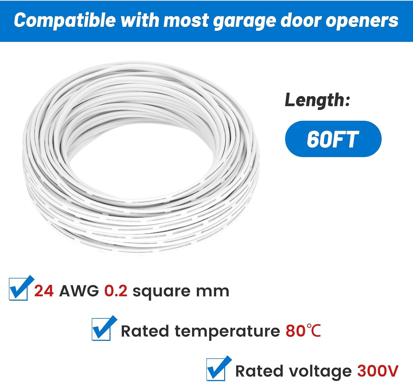 Cable puerta garaje 60ft 2 conductores sensor blanco