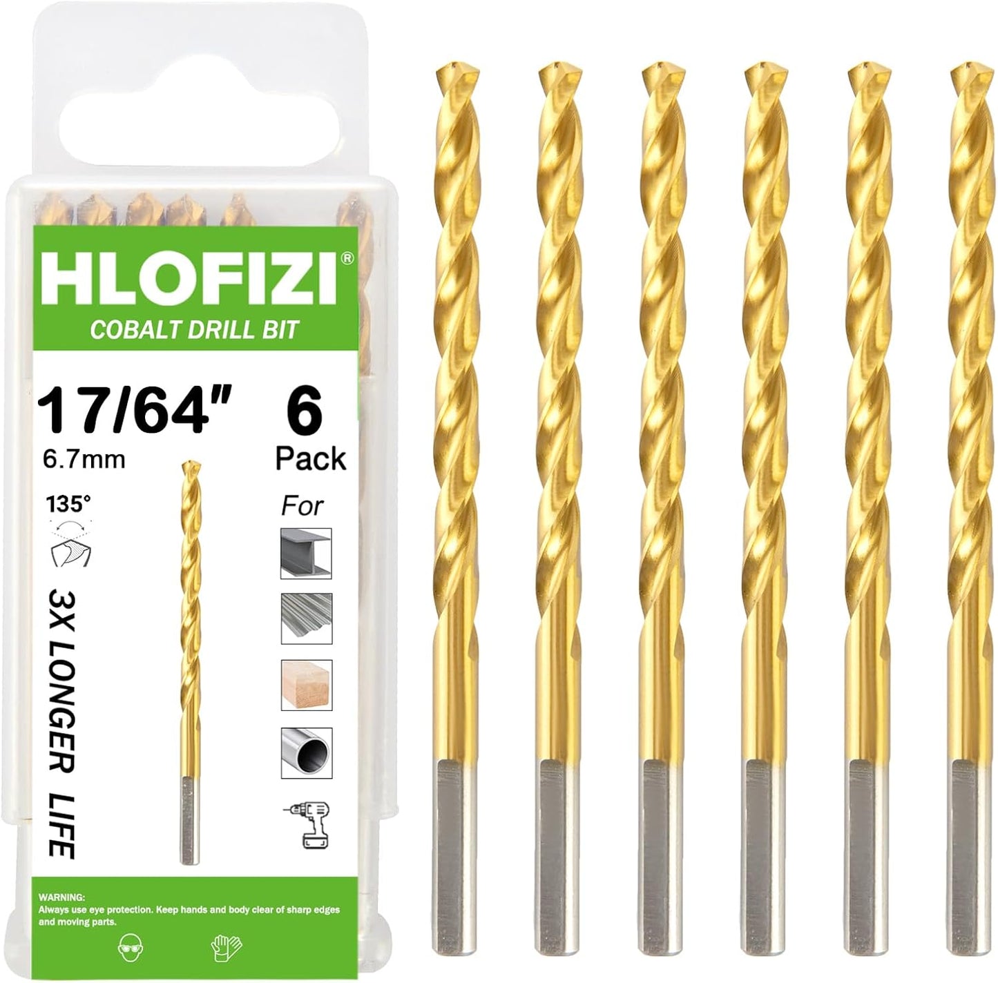 Broca cobalto 17/64pulg set 6 para metal acero inox