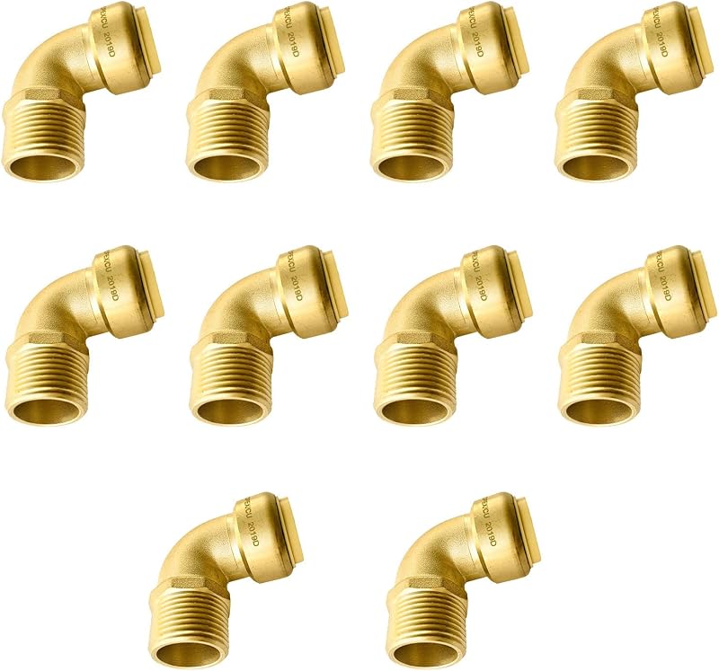 10 Accesorios Latón Push Fit 1/2" Con Clip PEX Cobre