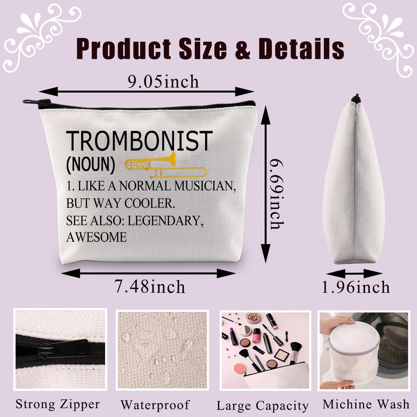 Bolsa maquillaje trombón impermeable regalo músico