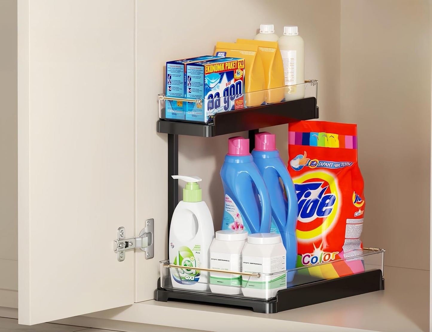 Organiz. debajo fregadero cocina baño bandeja extraible negro