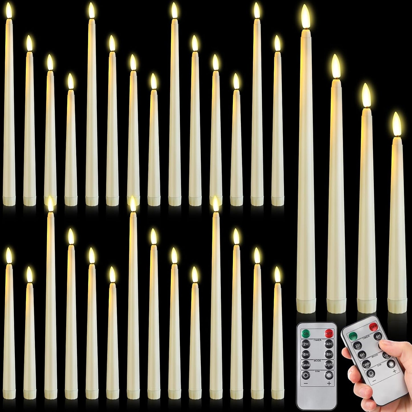 28 Velas Cónicas LED Parpadeantes 8.5-12.8pulg Blanco Cálido
