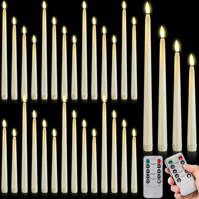 28 Velas Cónicas LED Parpadeantes 8.5-12.8pulg Blanco Cálido