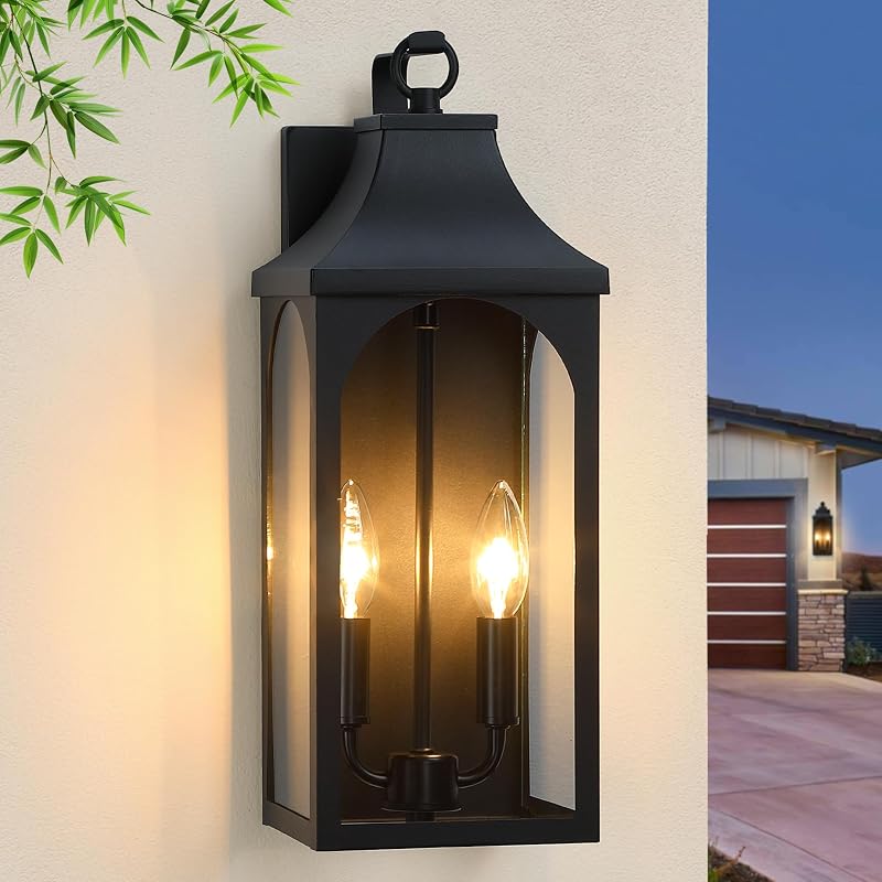 Farol pared porche 17" 2 luces negro arena ETL metal vidrio