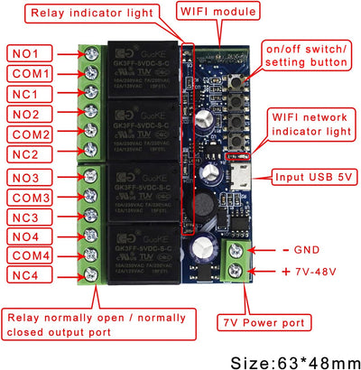 Módulo relé inalámbrico Ewelink WiFi 4 canales contacto seco