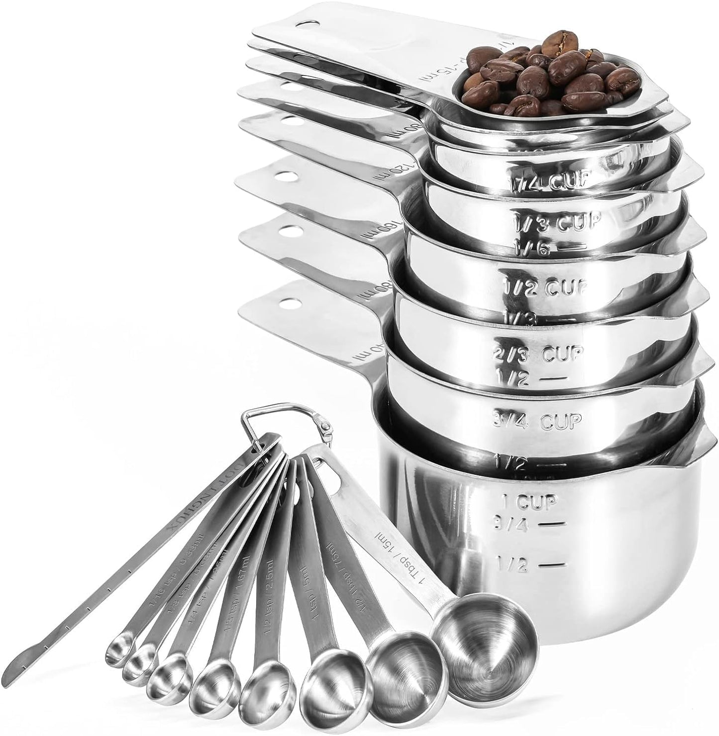 Set 17 Pzas Tazas y Cucharas Medidoras Acero Inox