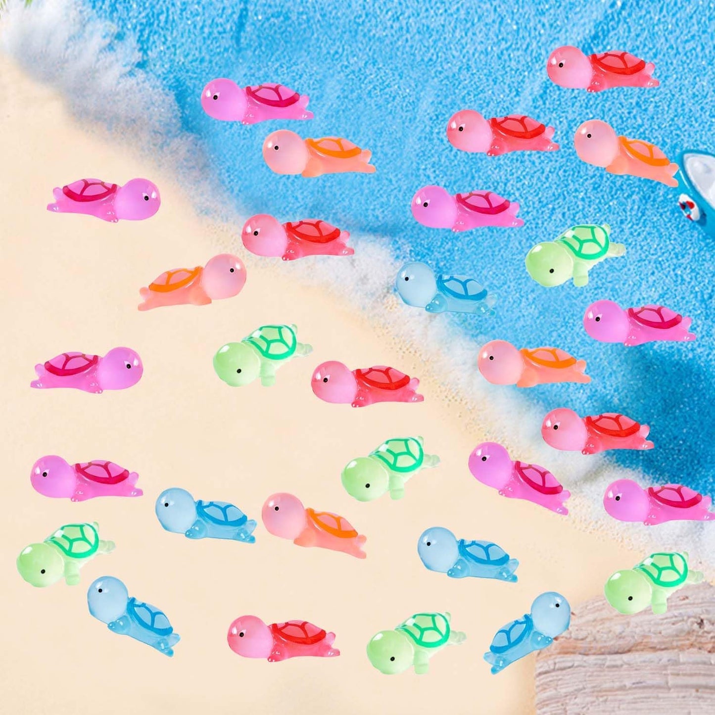 50 Pzas Tortugas Resina Luminosas Mini Figuras