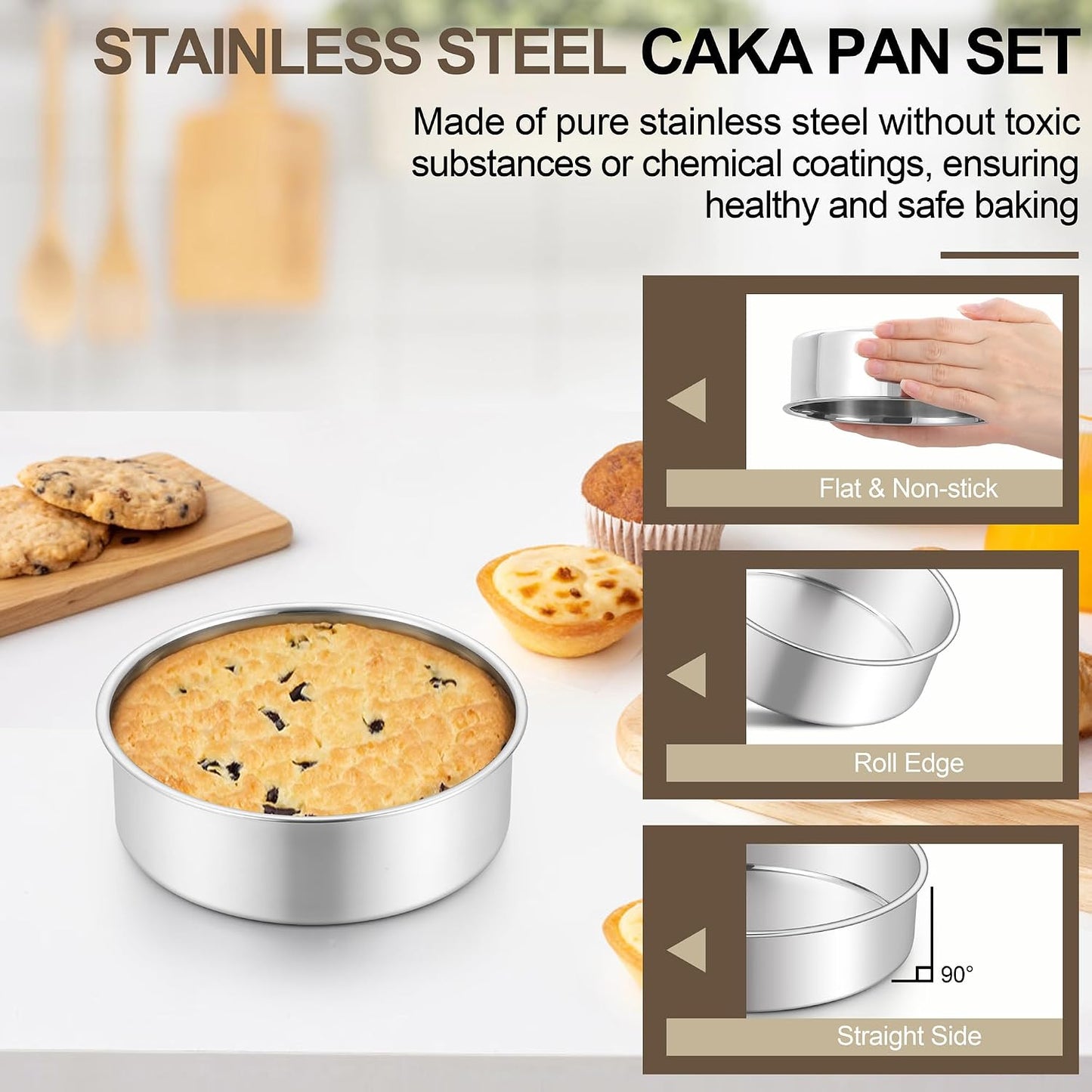 Set 3 Moldes Redondos Acero Inox 6pulg Antiadherentes