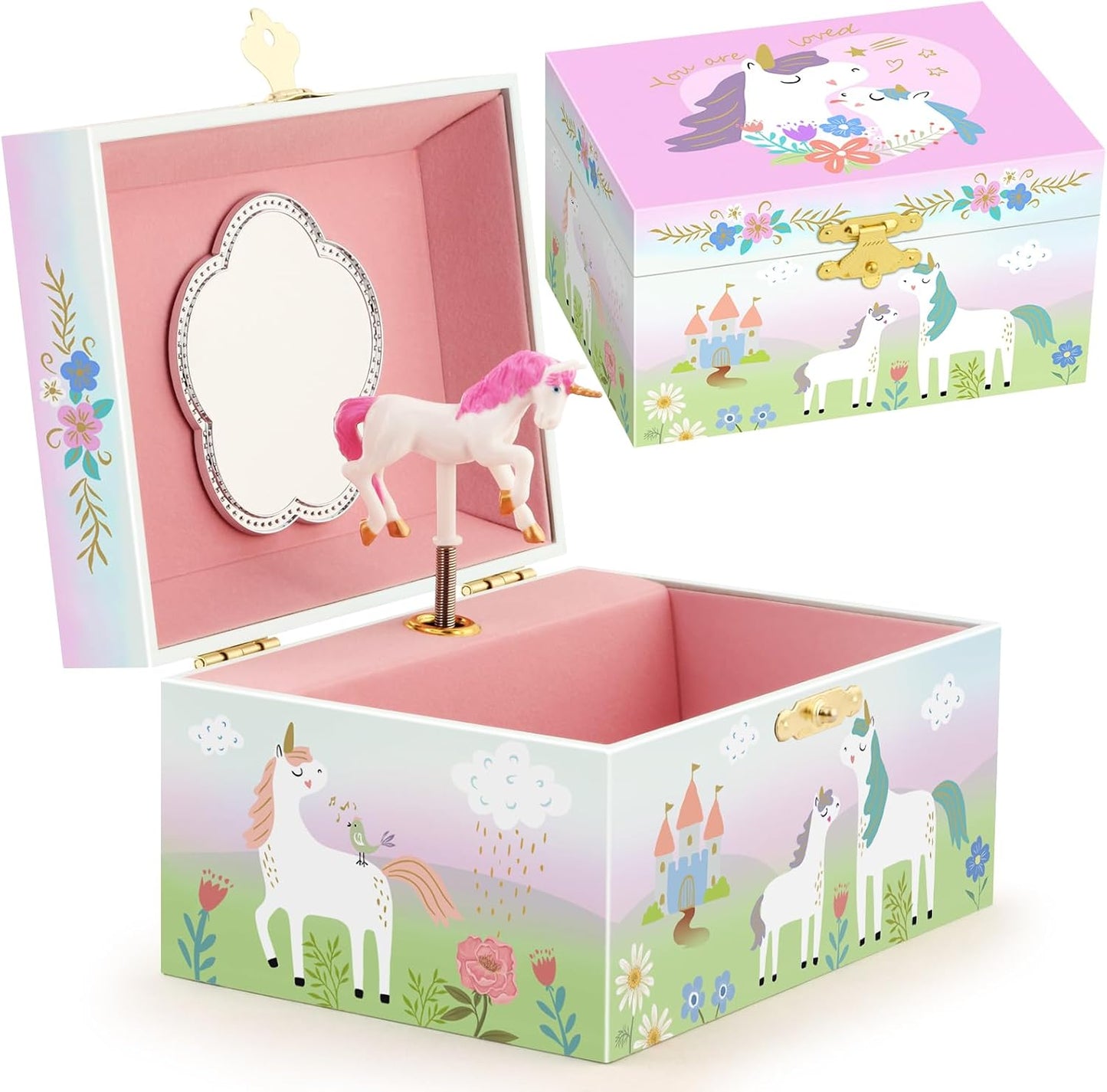 Caja joyería musical unicornio dorado canción Beautiful