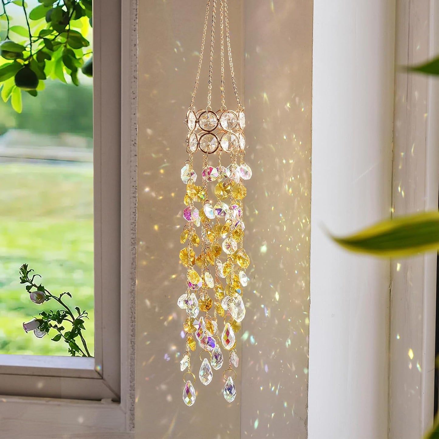 Atrapasoles cristal dorado para ventana interiores