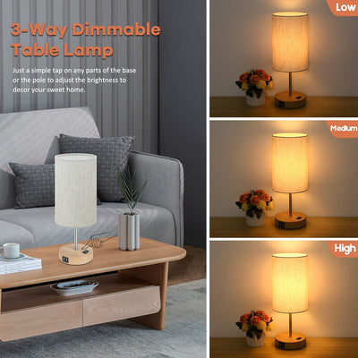 2 Lámparas Mesa Táctil USB CA Regulable 3 Vías Madera