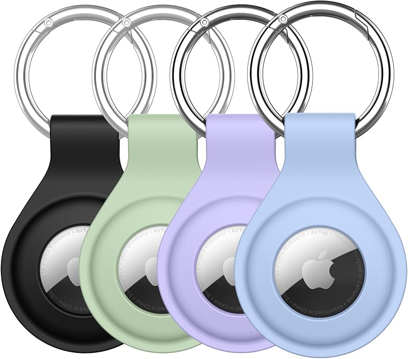 Funda silicona AirTag con llavero 4uds negro/morado