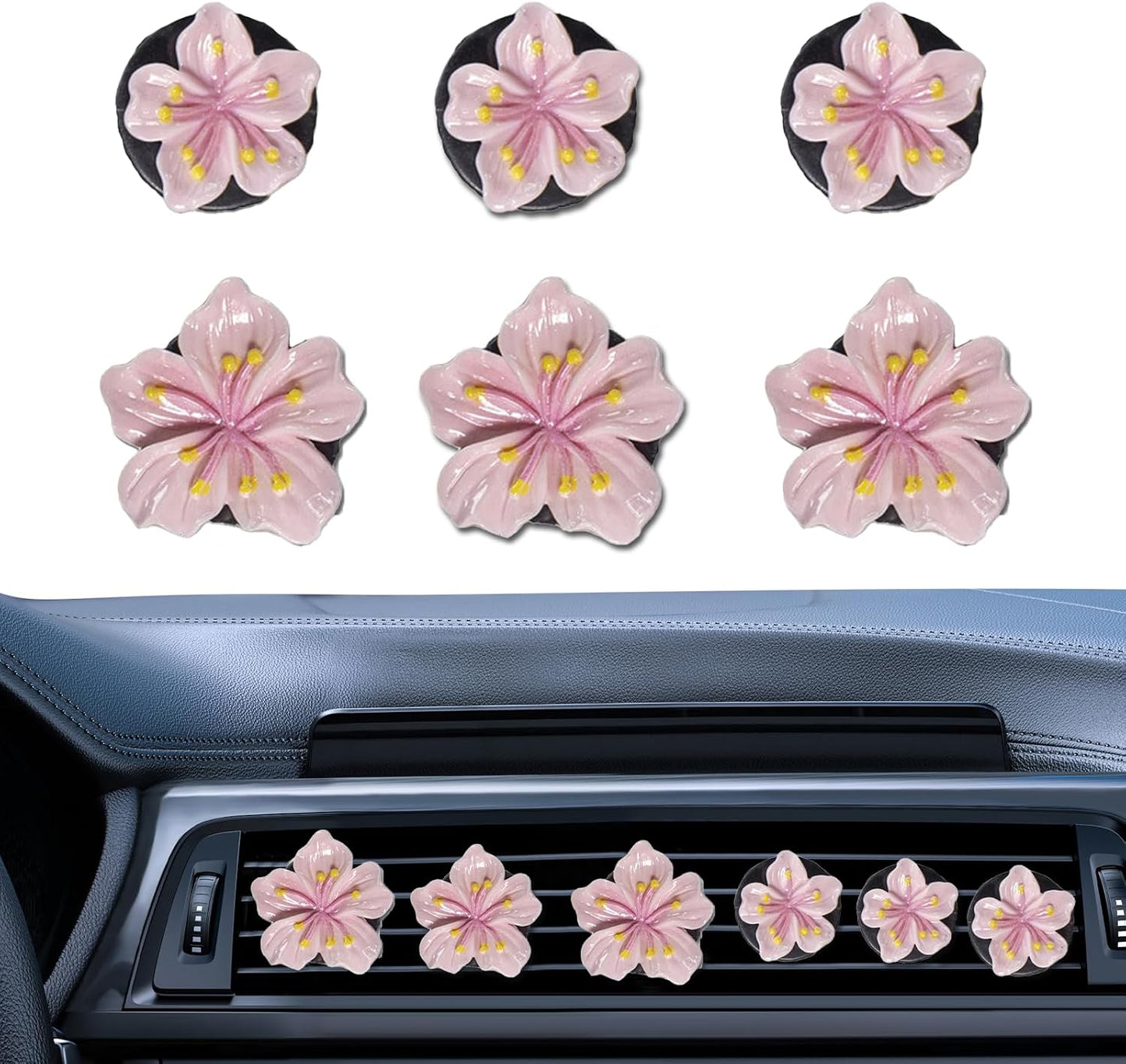 Set 3 clips ventilación auto decoración hibisco y cerezo