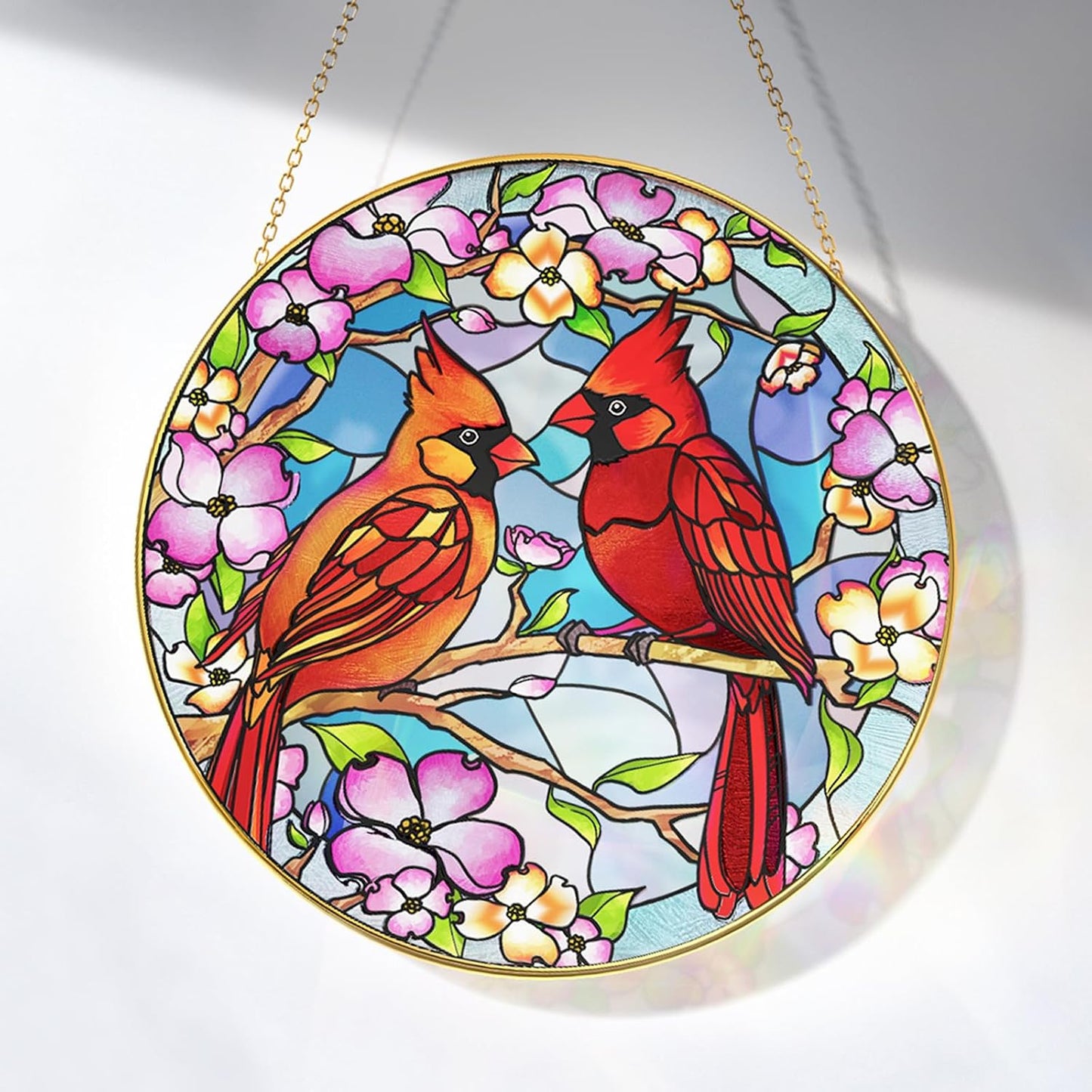 Atrapasol Cardinal de Vidrio Emplomado 6.4" para Decoración