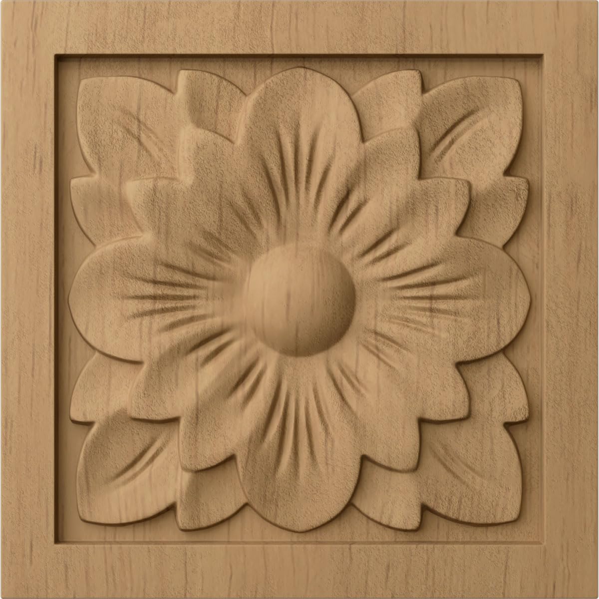 Roseta cuadrada flor cornejo 3x3" madera tilo