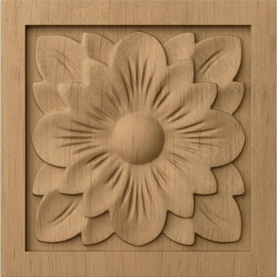 Roseta cuadrada flor cornejo 3x3" madera tilo