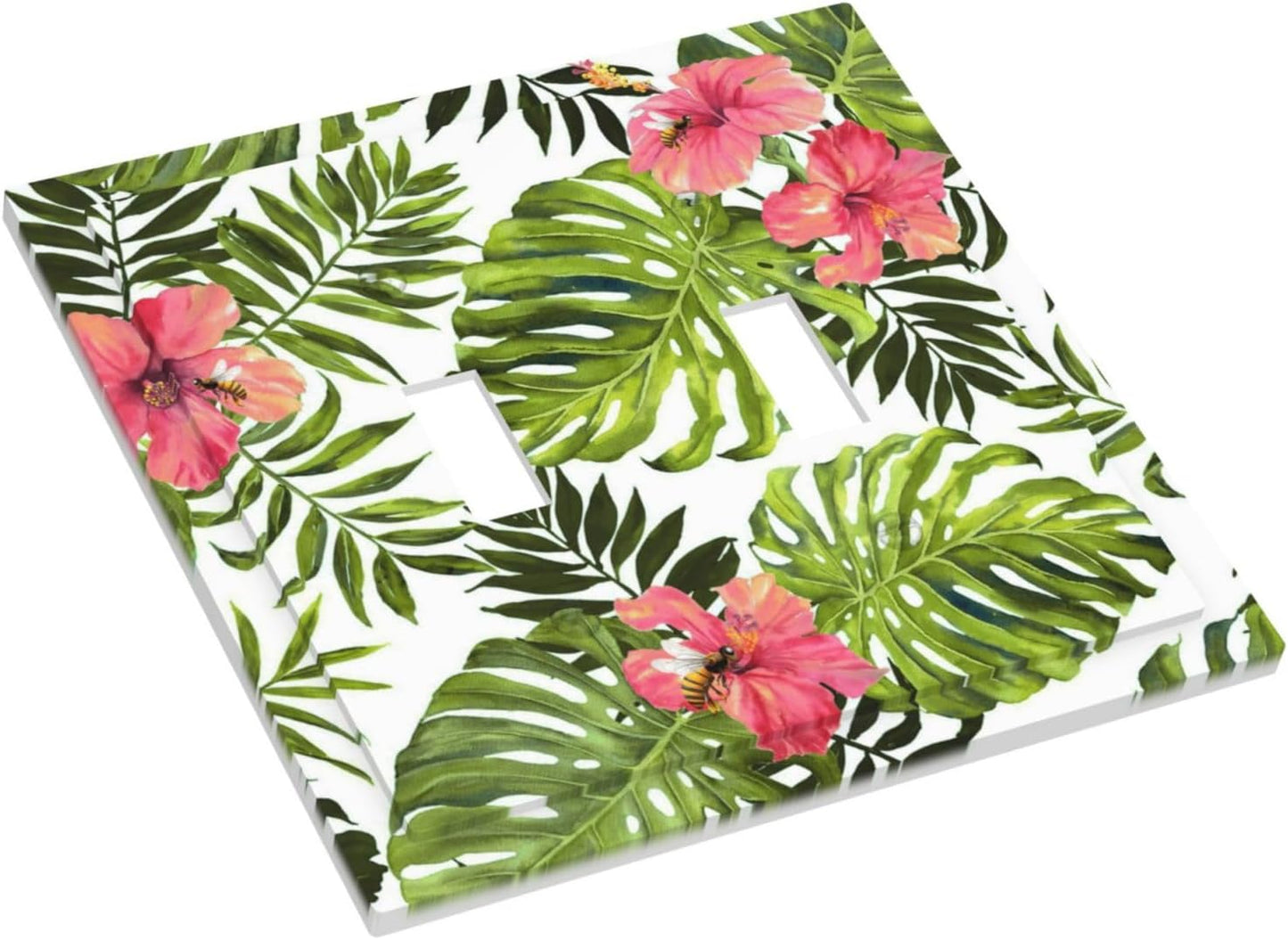 Placa interruptor doble palanca hojas plátano decorativa