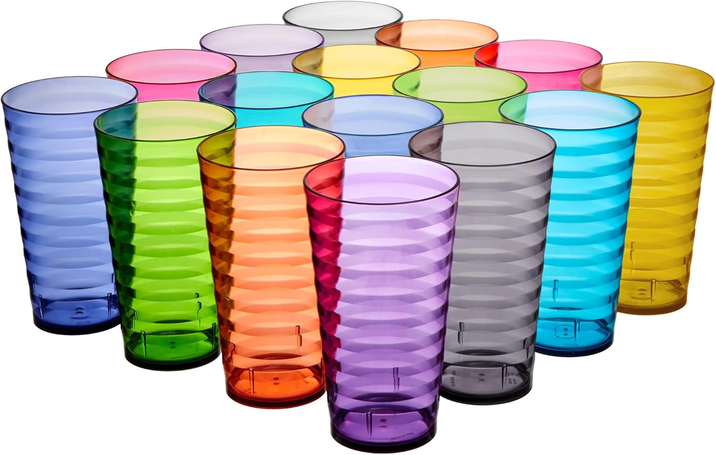 Set 16 vasos plástico 18oz tono joya reutilizables sin BPA
