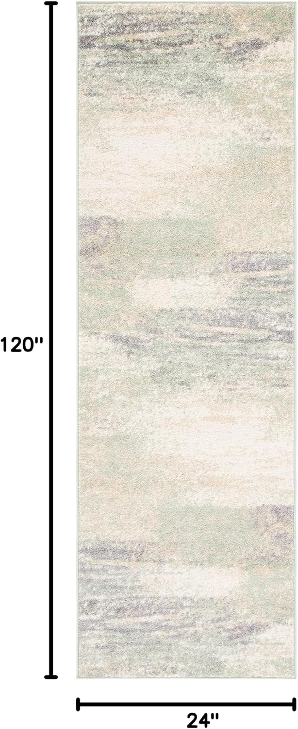 Alfombra Runner 2x10ft Marfil y Salvia Moderna