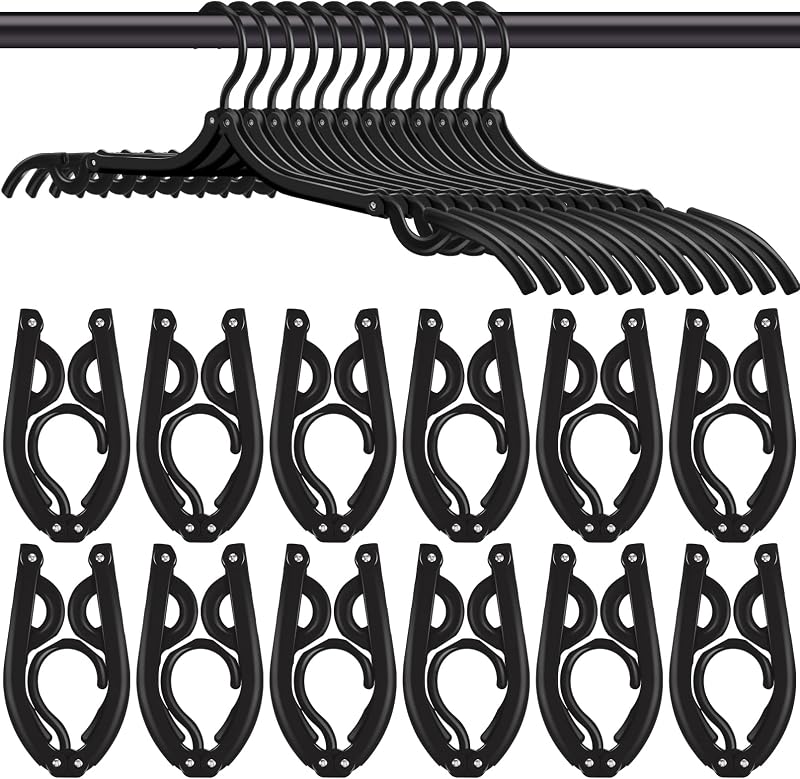 24 Perchas Plegables Viaje Antideslizantes Negras