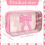 Bolsa maquillaje transparente con lazo rosa organizador viaje mujer