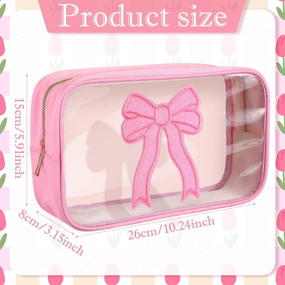 Bolsa maquillaje transparente con lazo rosa organizador viaje mujer