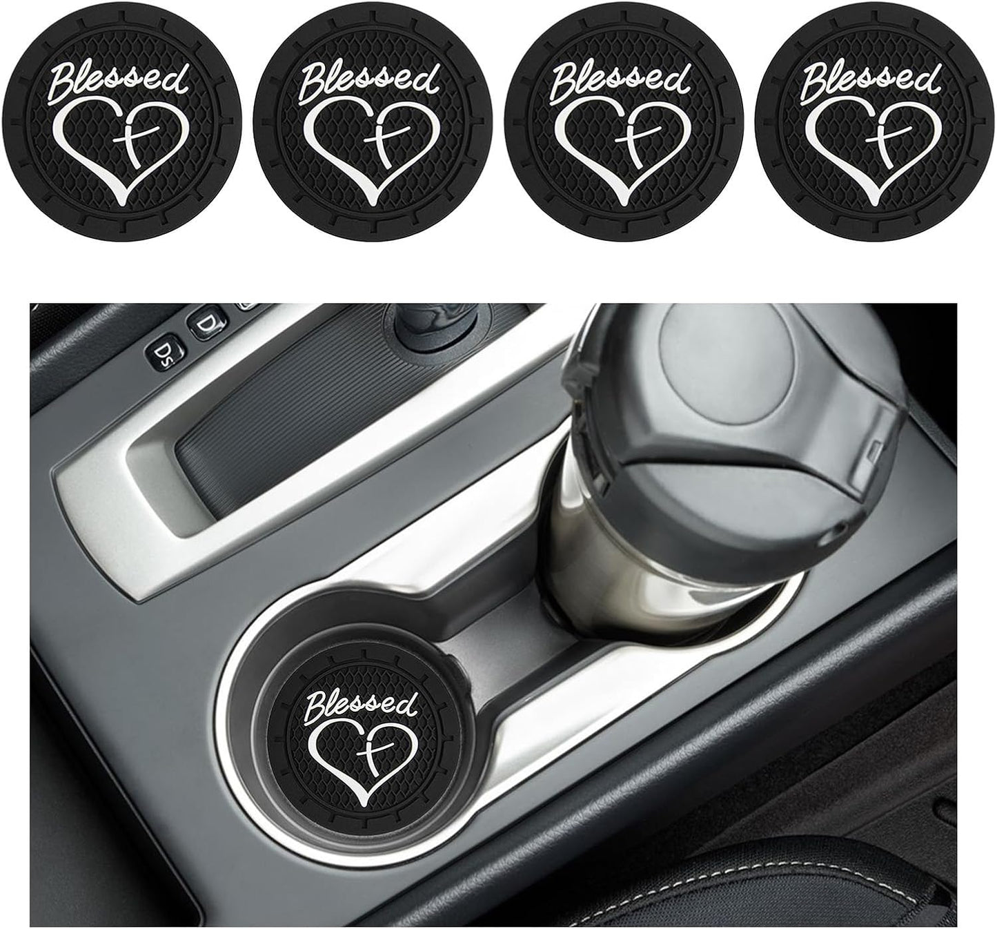4 Pzas Posavasos Antideslizantes PVC con Cruz y Corazón para Auto