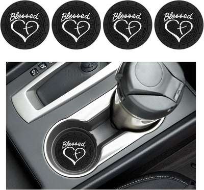 4 Pzas Posavasos Antideslizantes PVC con Cruz y Corazón para Auto