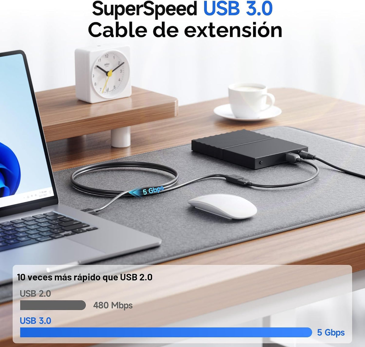 Cable USB 3.0 tipo A macho a hembra negro