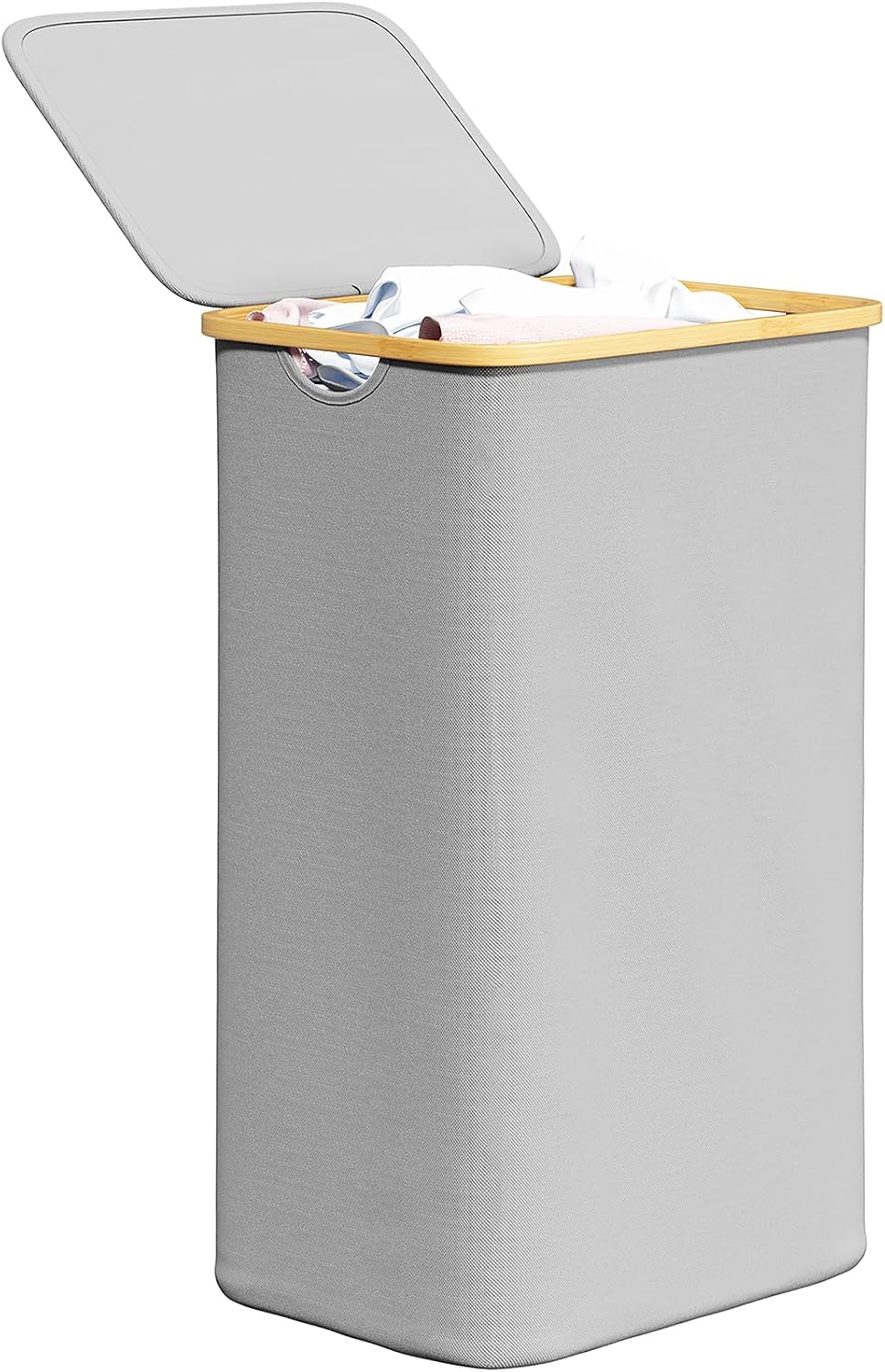 Cesta ropa sucia plegable con tapa asas bambú 110l gris