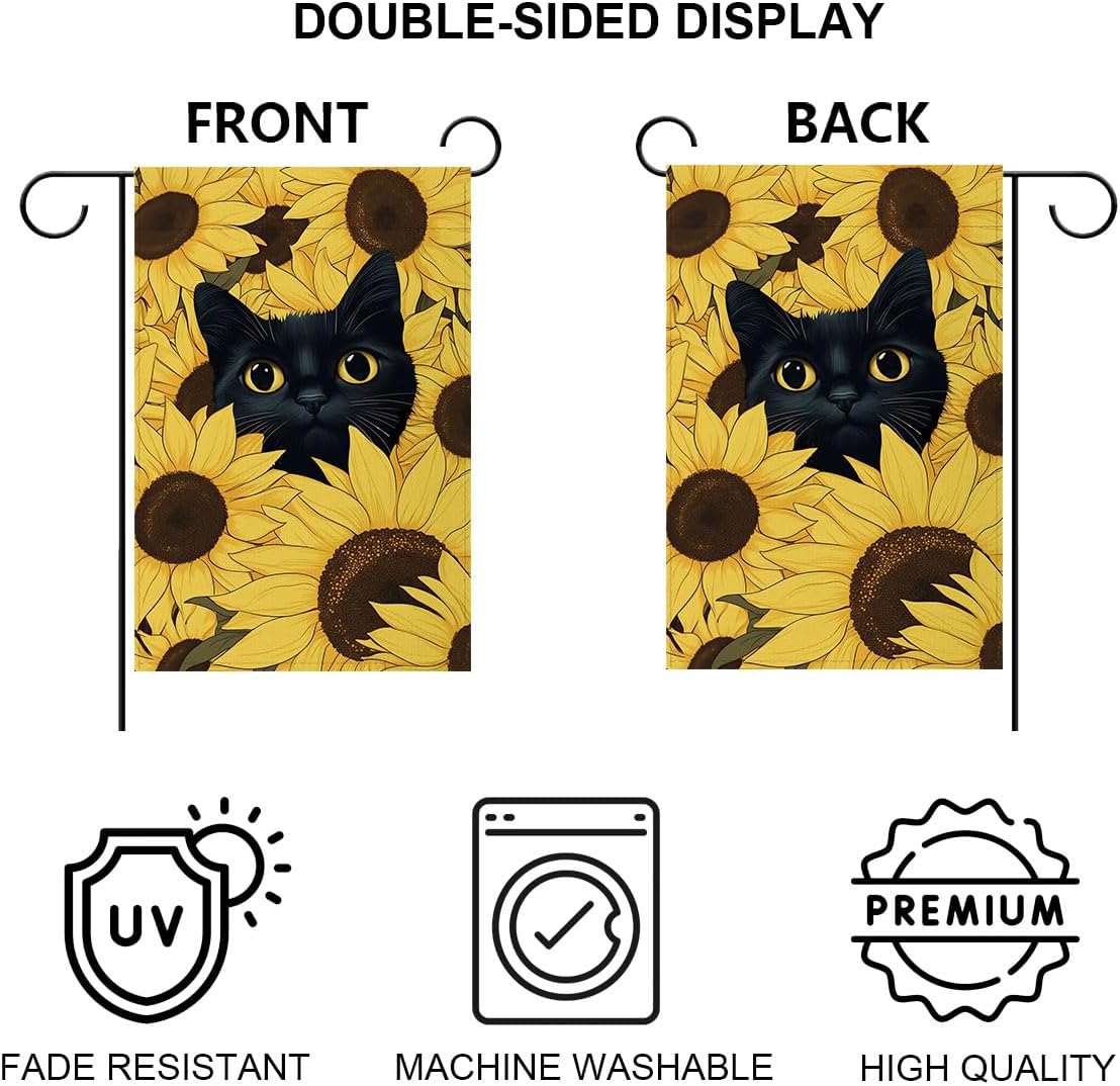 Bandera jardín gato negro 12x18" doble cara