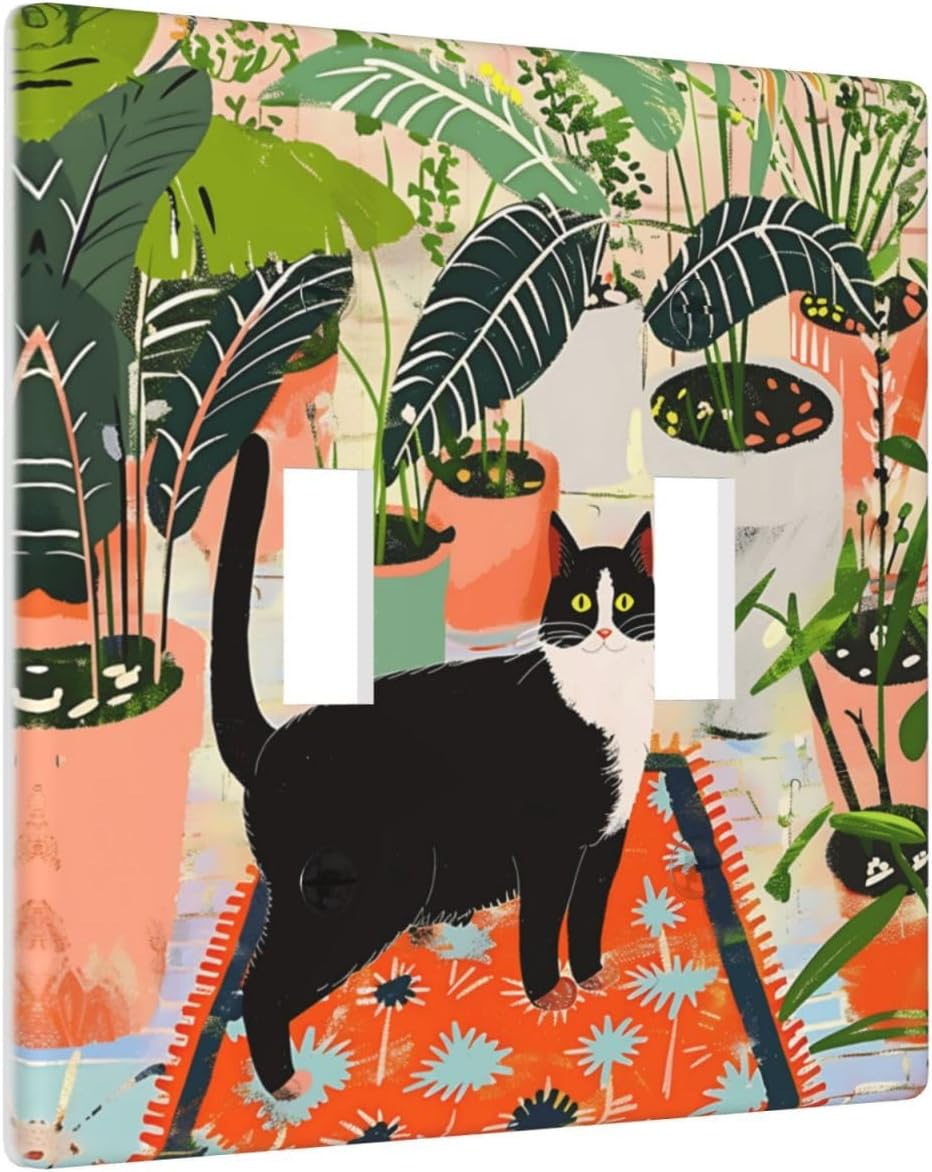 Placa decorativa interruptor gato botánico 2 bandas cocina baño
