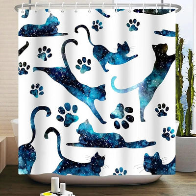 Cortina ducha baño 71x72pulg tela estrellada azul espacial