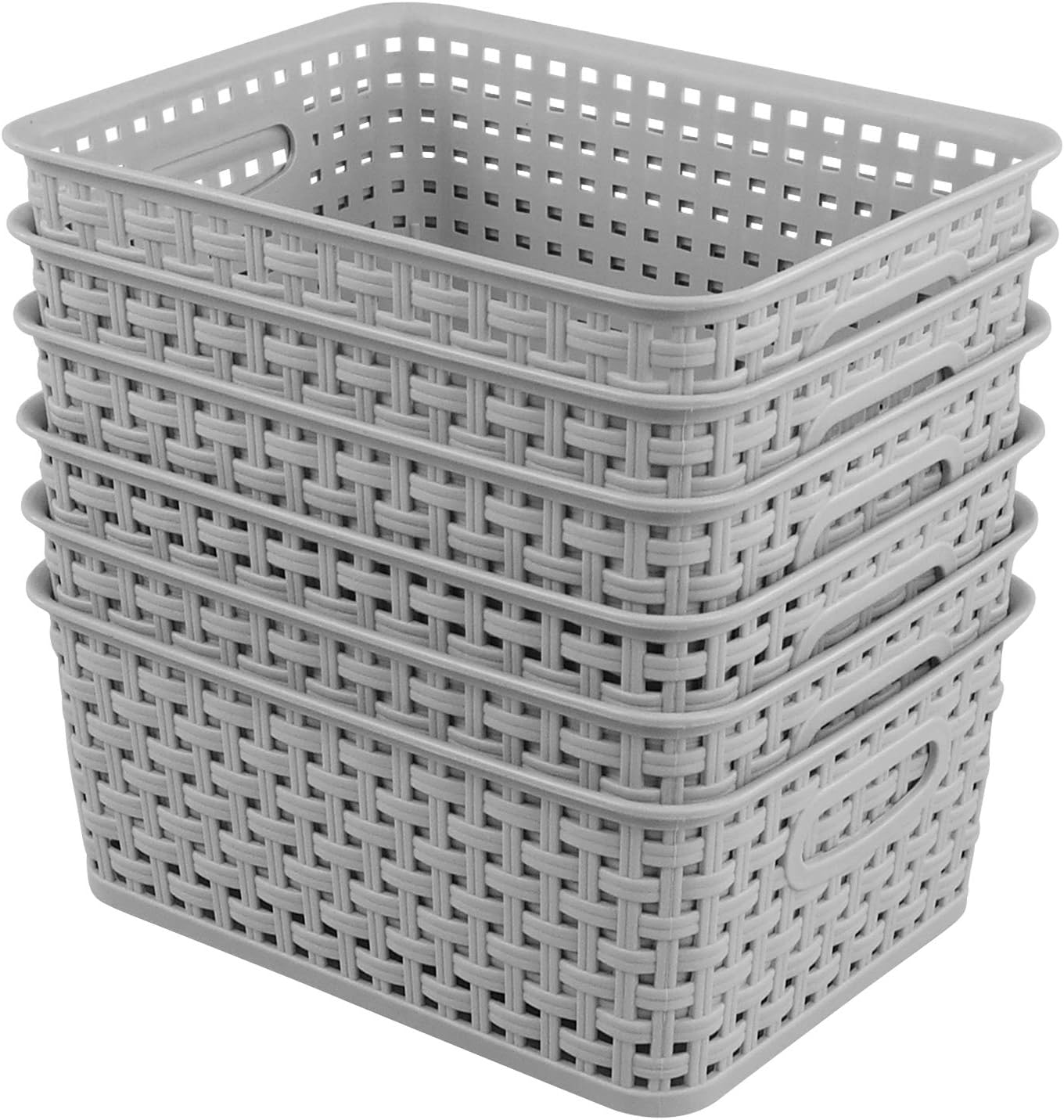 6 Pzas Cestas Almacenamiento Plástico Tejido Gris Claro