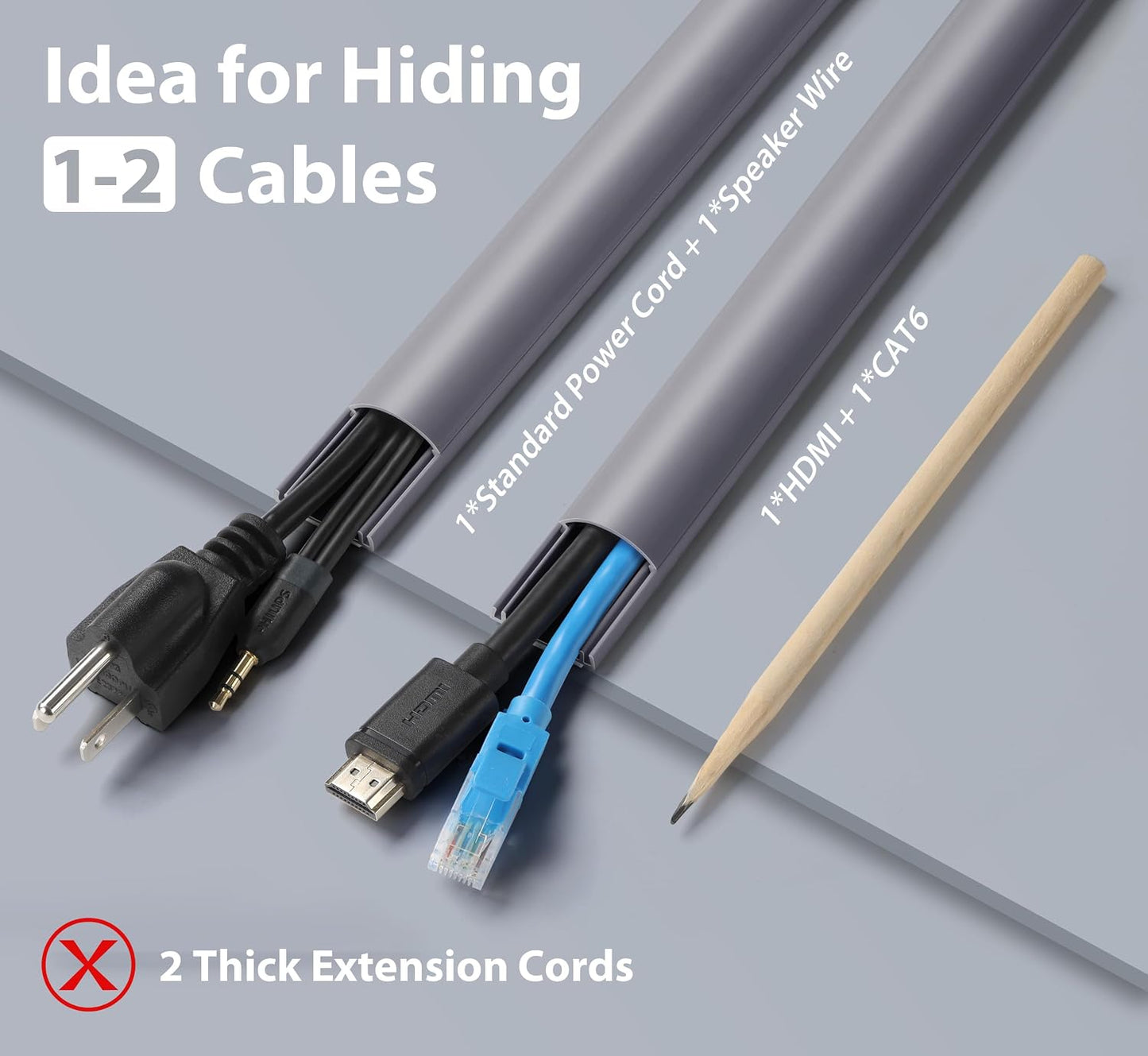 Cubiertas PVC para cables pared 85pulg ocultan 1-2 cables