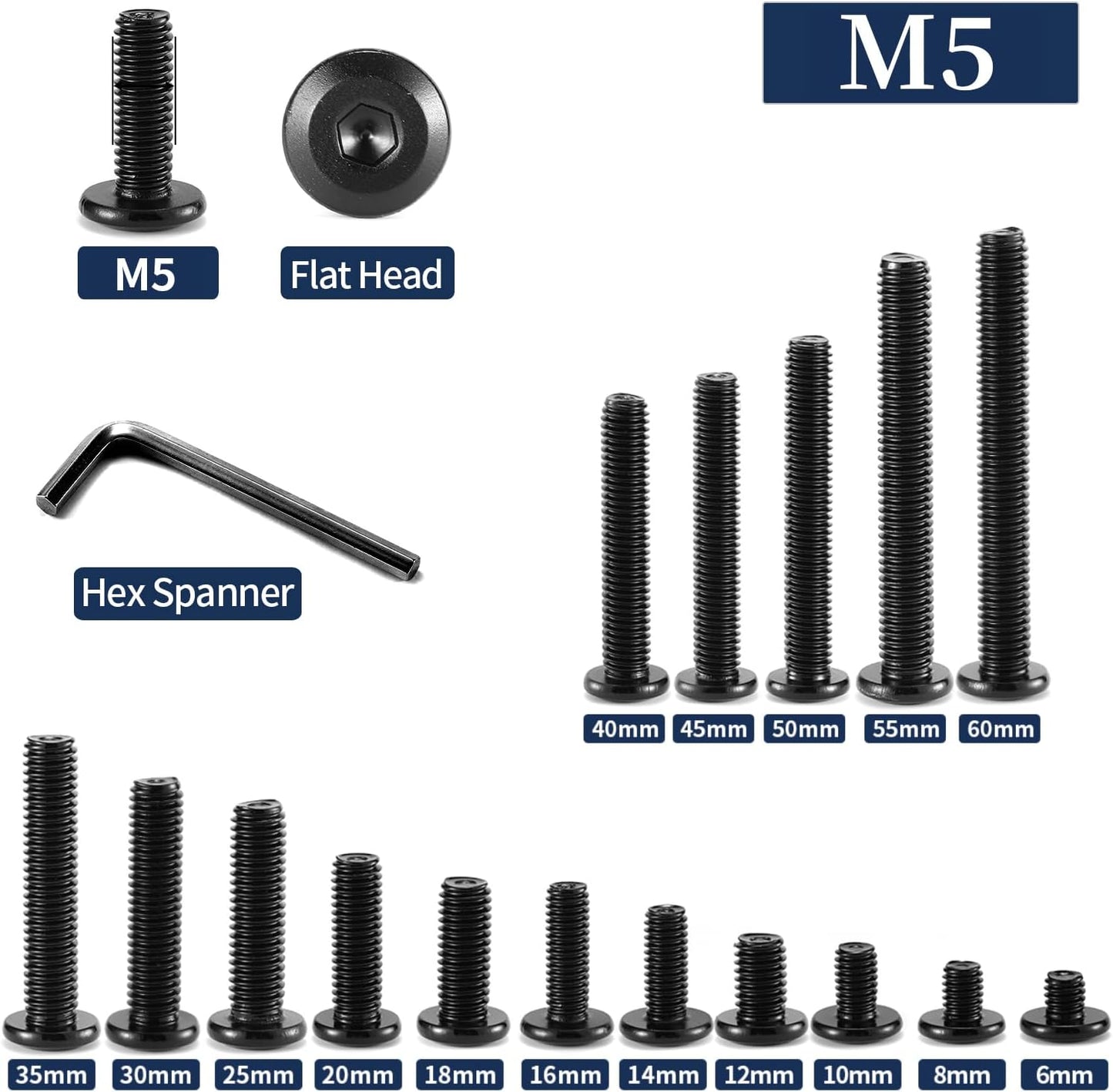 20 Pzas Tornillos M5x50mm Acero Inox 304