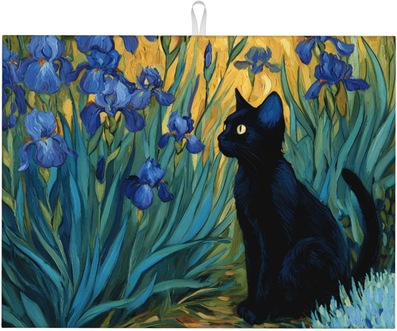 Tapete de secado de platos negro para encimera de cocina con diseño amante de gatos