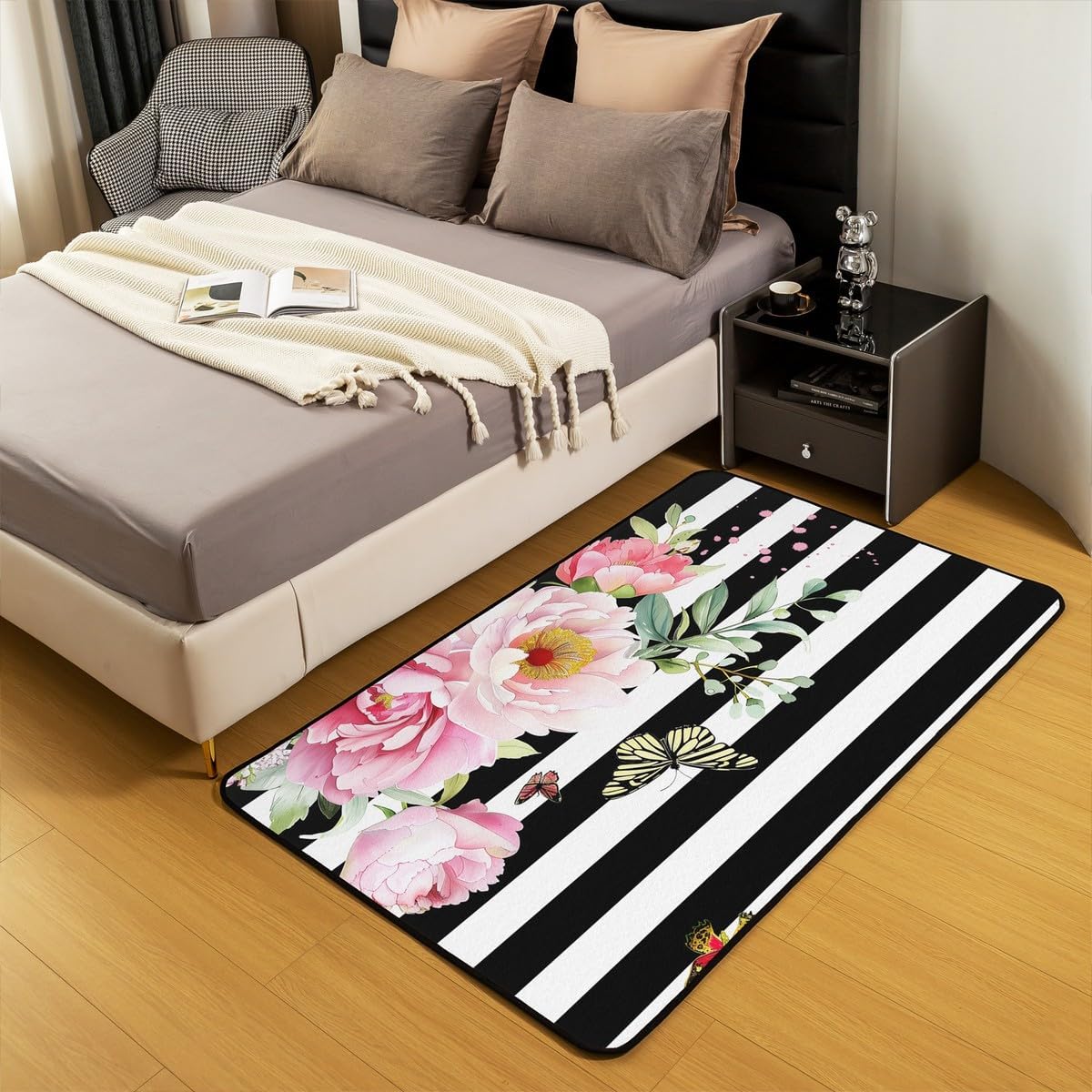 Alfombra decorativa antiderrap rosa y negra 3x5"