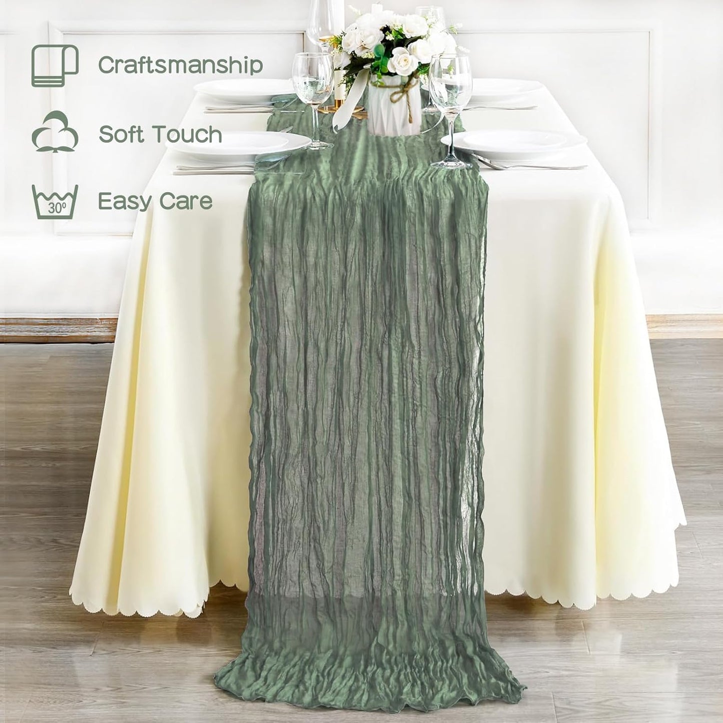 6 Caminos Mesa Estopilla Verde Salvia 35x120pulg Gasas Bohemio