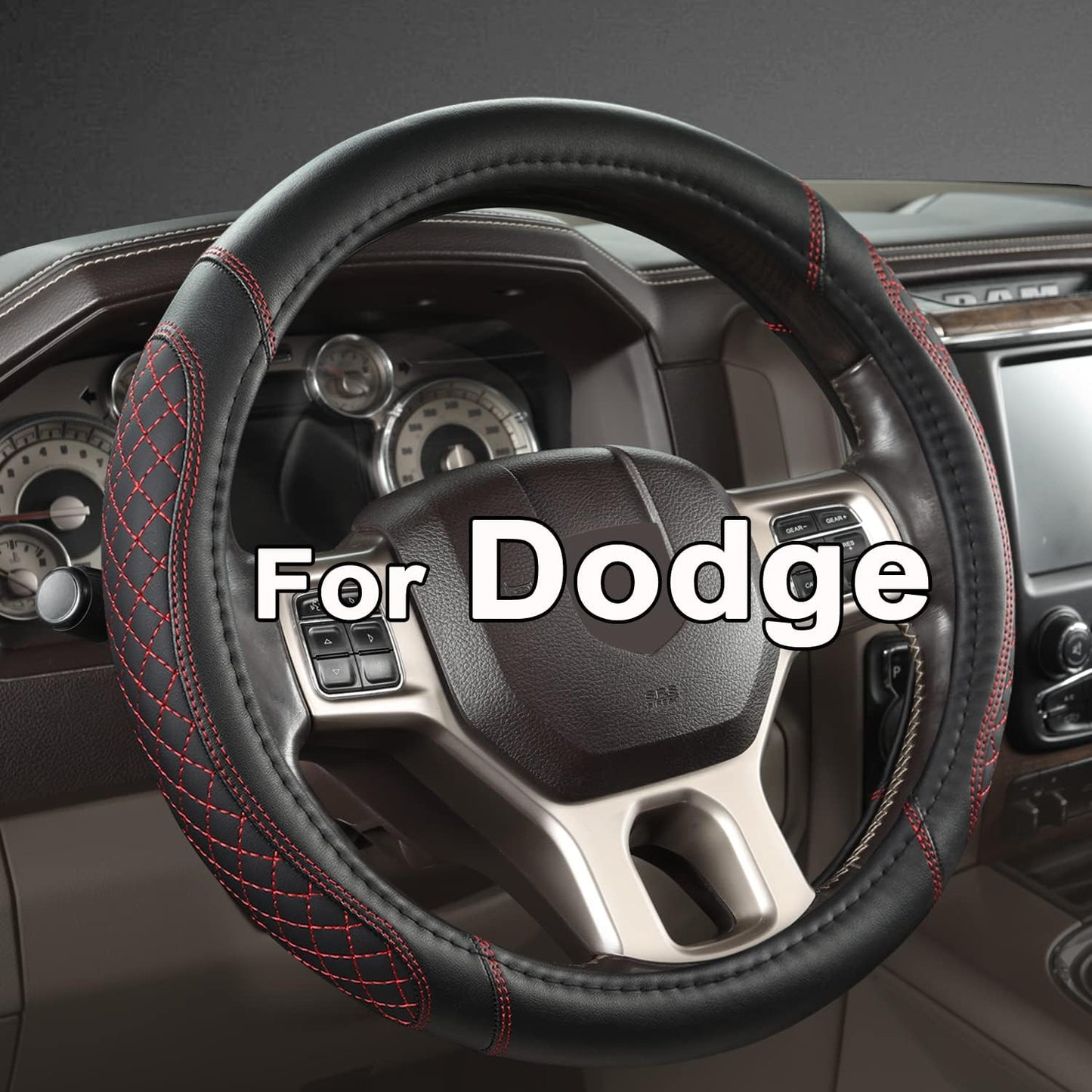 Funda volante acolchado diamante negro rojo Dodge 1989-2011
